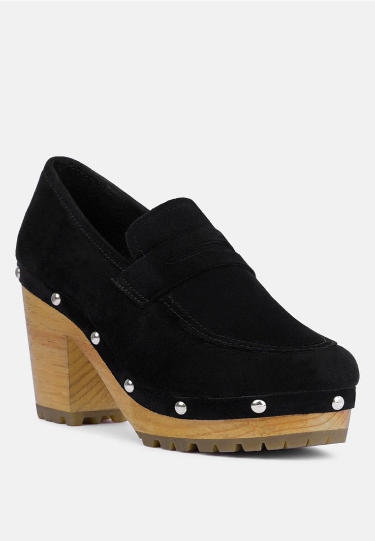 OSAGE Black Clog Loafers in Fine Suede