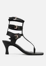 NEREID Black Kitten Heel Cut Out Gladiator Sandals_Black