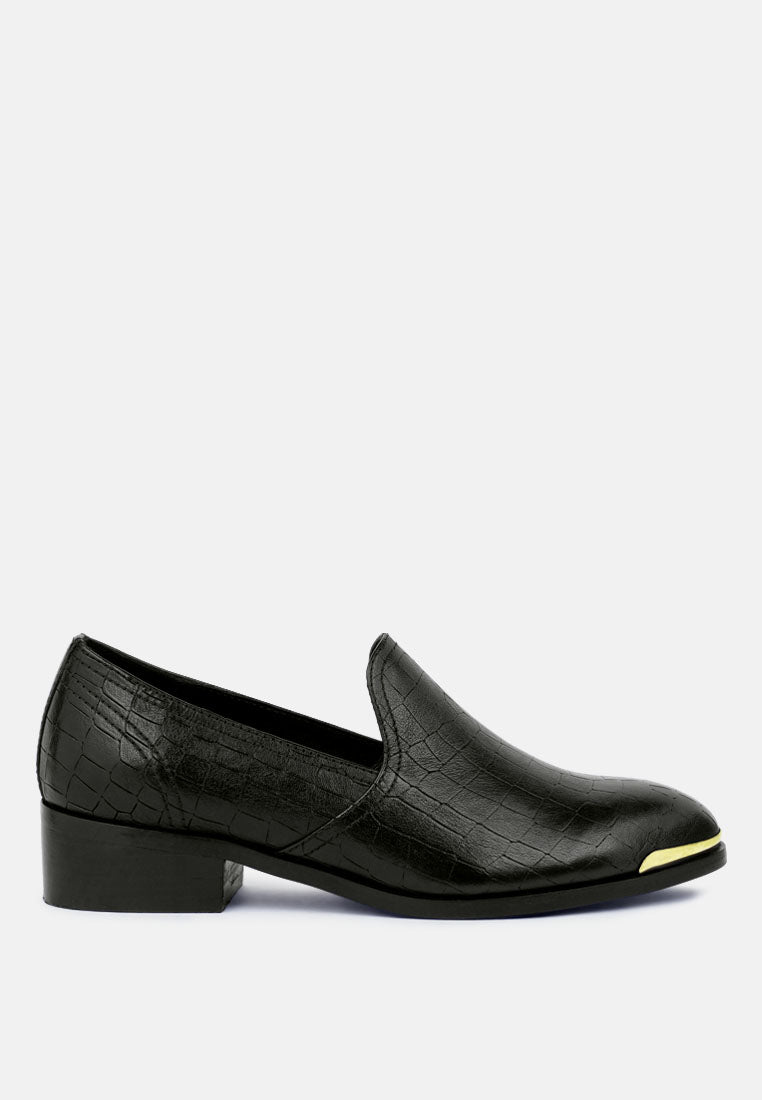 lilliam black metal highlight casual leather loafers#color_black