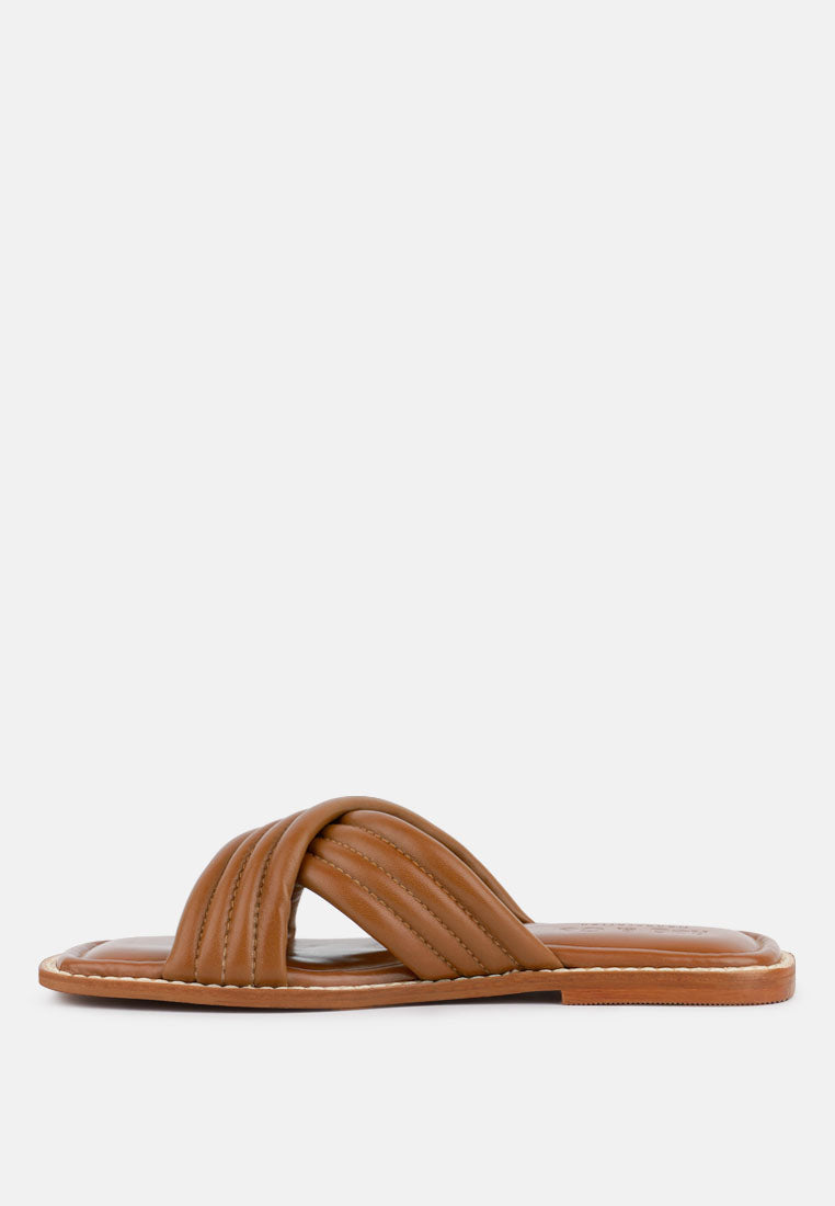 Buy Eura Tan Quilted Leather Flats | Sandals | Rag & Co United States