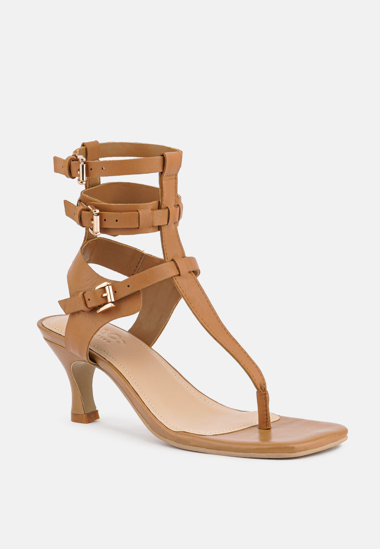 NEREID Tan Kitten Heel Cut Out Gladiator Sandals_Tan