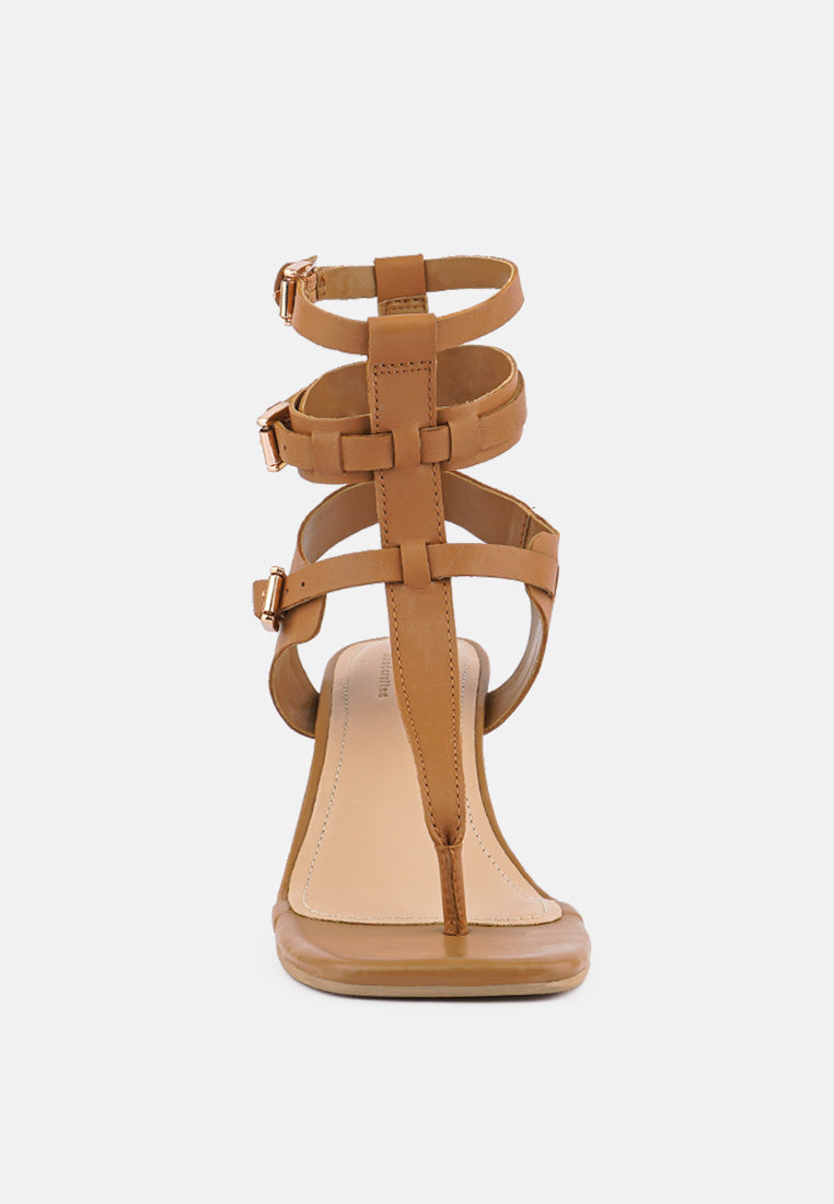 NEREID Tan Kitten Heel Cut Out Gladiator Sandals_Tan