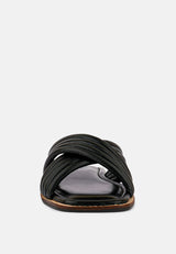 EURA Black Quilted Leather Flats_black
