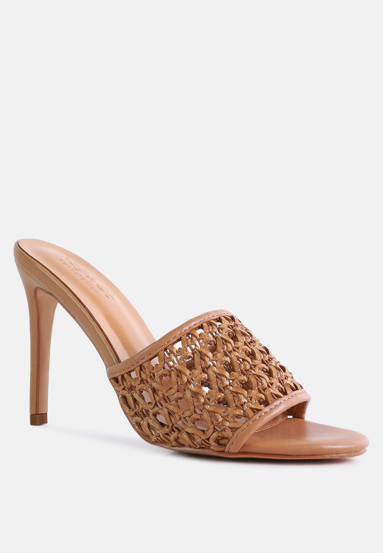 TEASE Mocca Woven Heeled Slides_Mocca