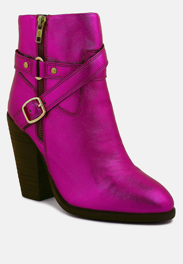 CAT-TRACK Fuchsia Metallic Leather Ankle Boots#color_fuchsia