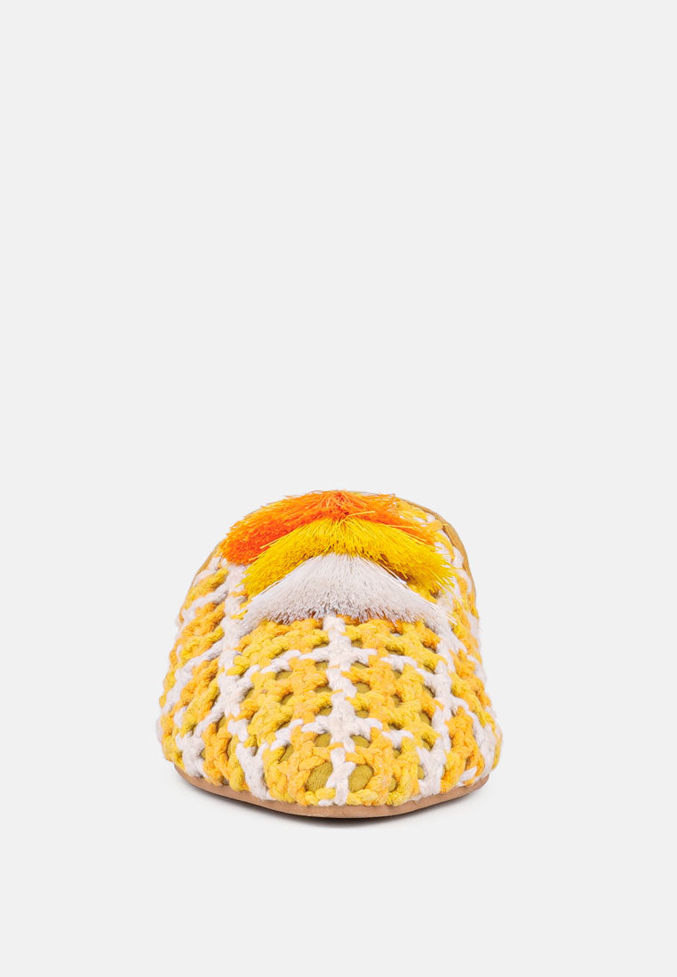 MARIANA Yellow Woven Flat Mules With Tassels-Yellow