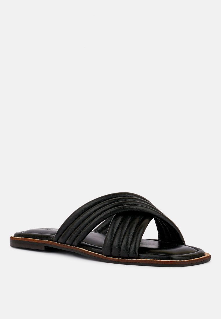 EURA Black Quilted Leather Flats_black