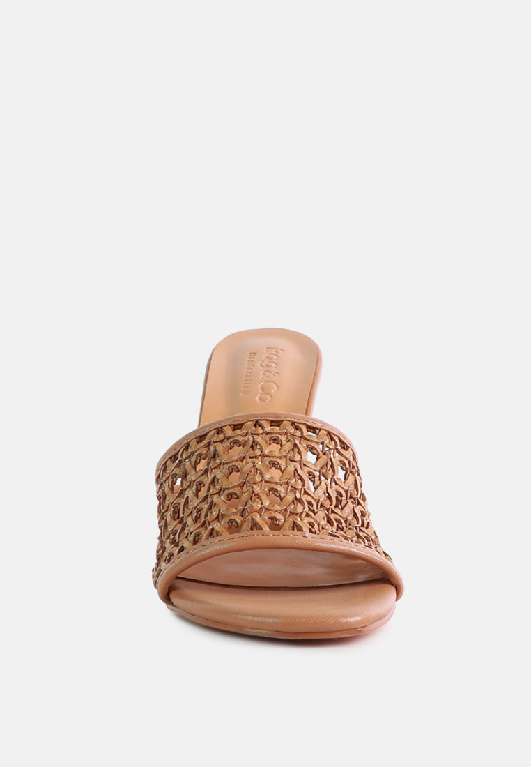 TEASE Mocca Woven Heeled Slides_Mocca