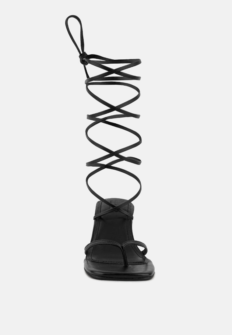 DORITA Black Kitten Heel Lace Up Sandal_Black
