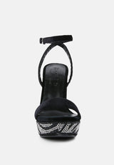 ZIRCON Black Diamante Studded High Block Heel Sandals_Black