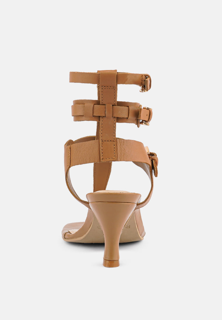 NEREID Tan Kitten Heel Cut Out Gladiator Sandals_Tan