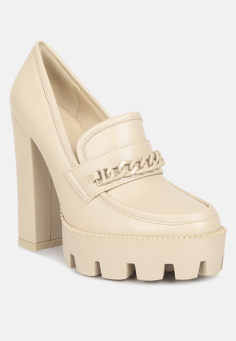 CORINNE Beige Chain Embellished Chunky Loafers#color_beige