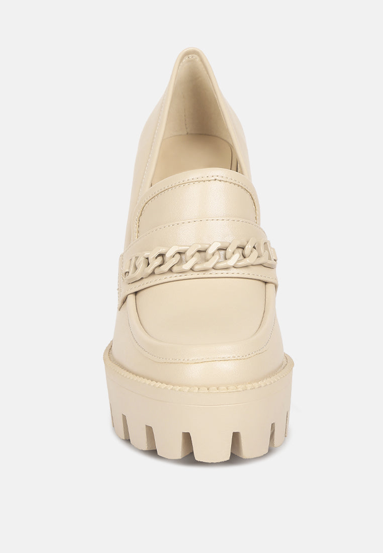 CORINNE Beige Chain Embellished Chunky Loafers#color_beige