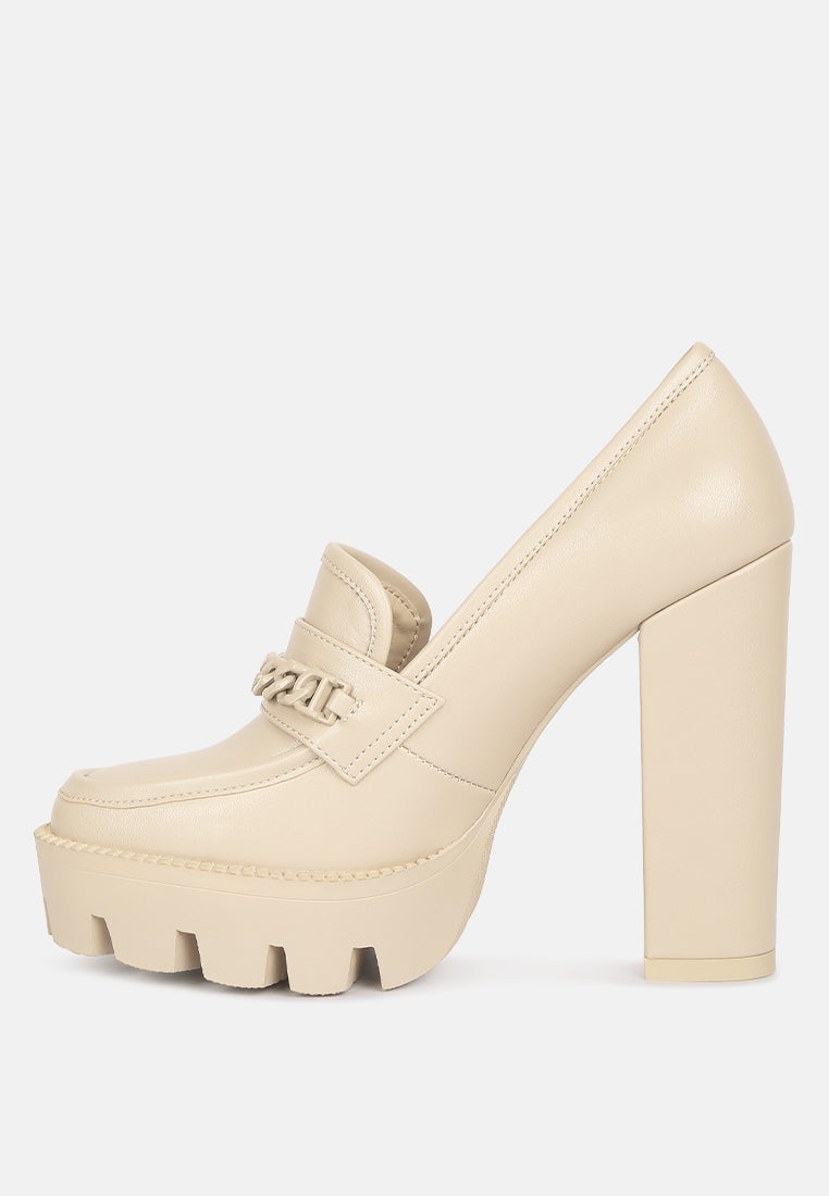 CORINNE Beige Chain Embellished Chunky Loafers#color_beige