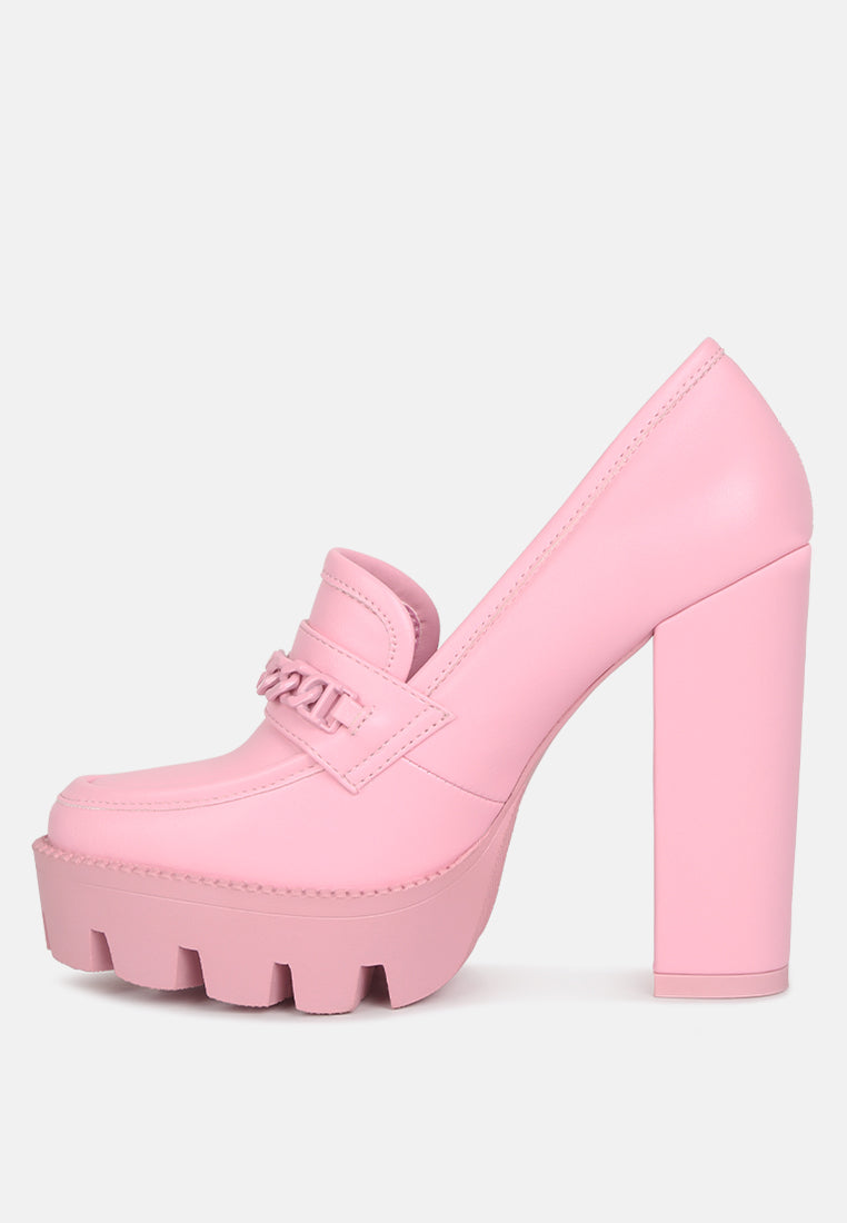 CORINNE Pink Chain Embellished Chunky Loafers#color_pink