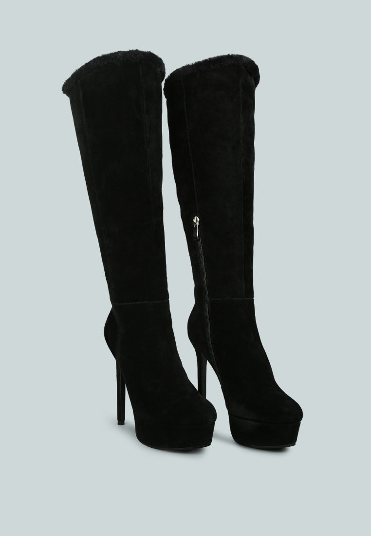 SALDANA Black High Platfrom Heel Microfiber Calf Boots_black