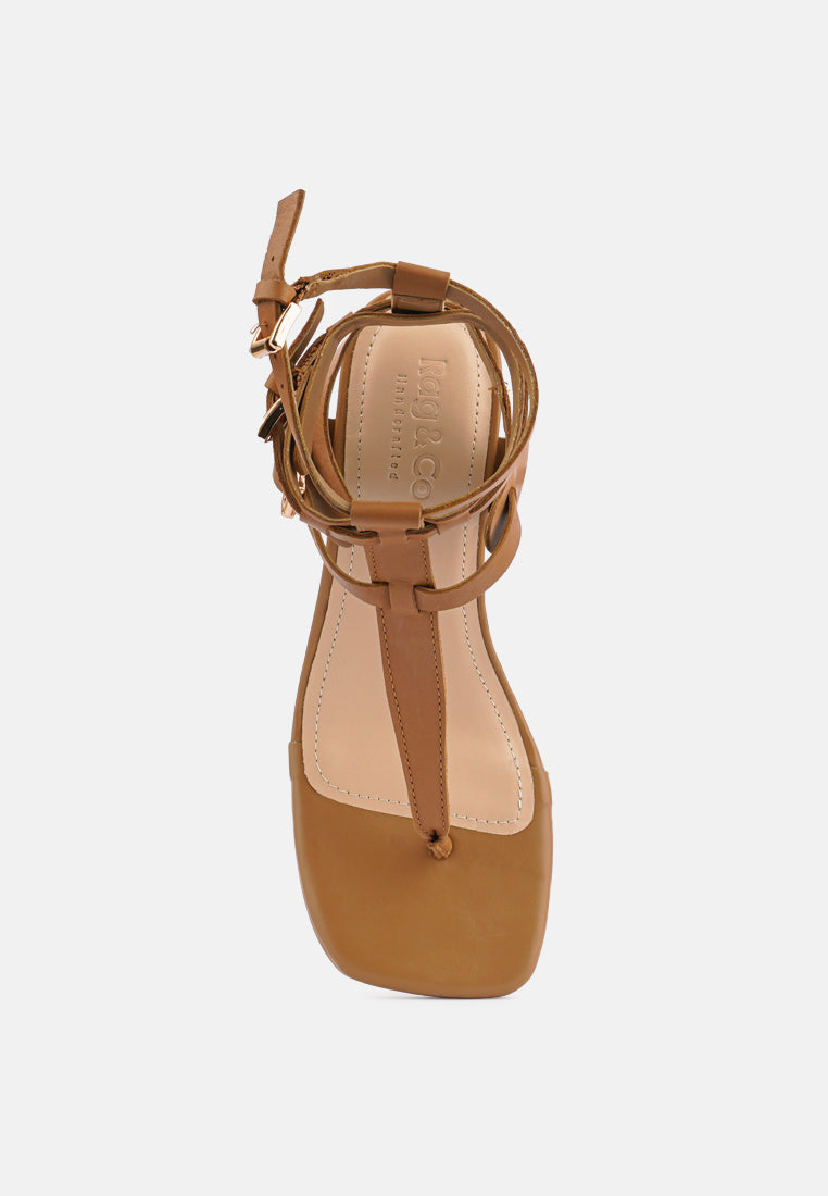 NEREID Tan Kitten Heel Cut Out Gladiator Sandals_Tan