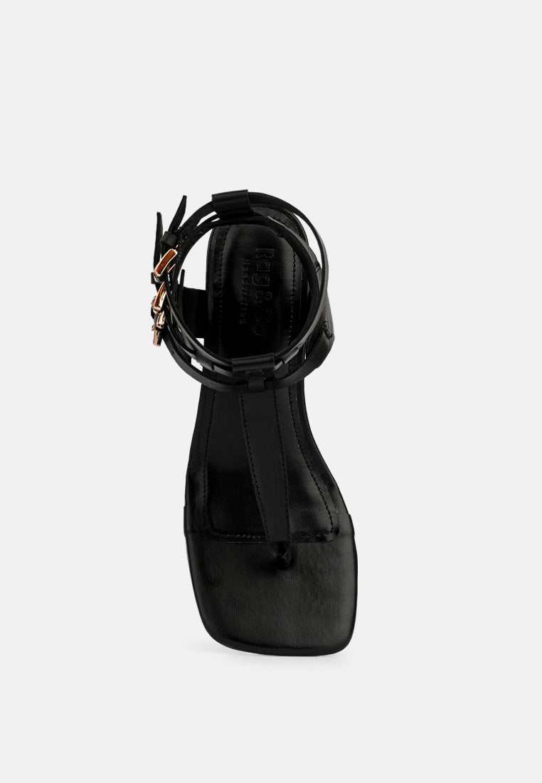 NEREID Black Kitten Heel Cut Out Gladiator Sandals_Black