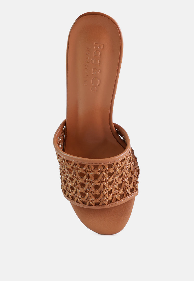 TEASE Mocca Woven Heeled Slides_Mocca