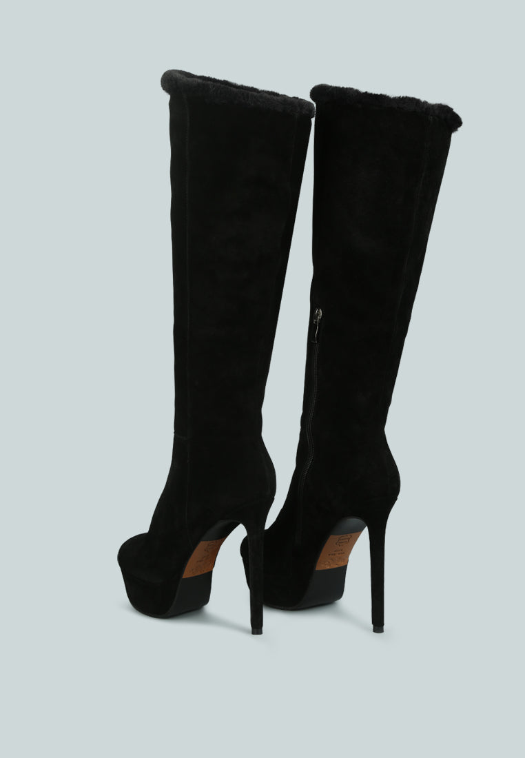 SALDANA Black High Platfrom Heel Microfiber Calf Boots_black