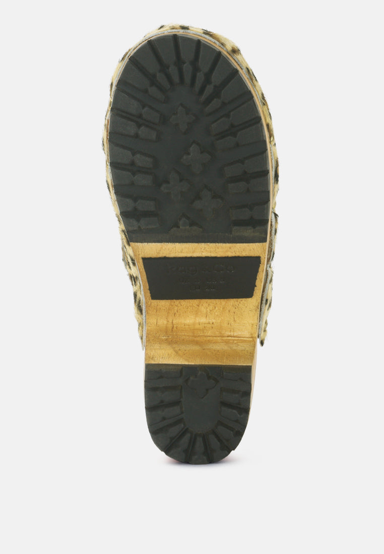 ACER Fine Suede Printed Leopard Clog Slides in Beige-Beige