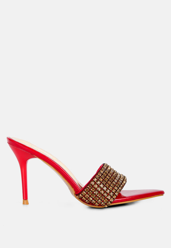 ADINA Diamante Strap Pointed Heel Sandals in Red#color_red