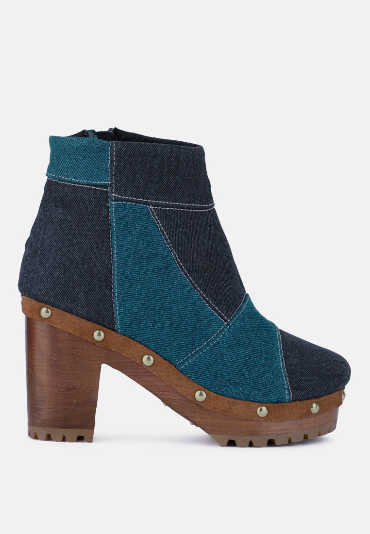 AGUAR Blue Denim Patchwork Ankle Boots_dark-blue