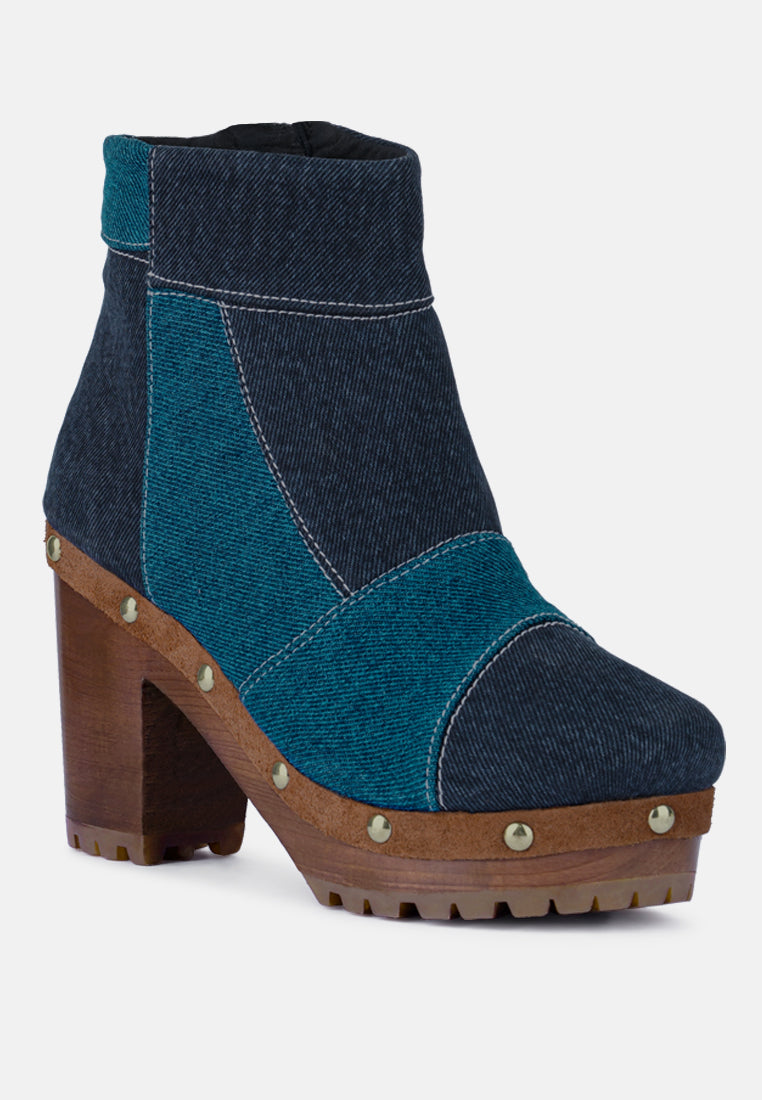 AGUAR Blue Denim Patchwork Ankle Boots_dark-blue