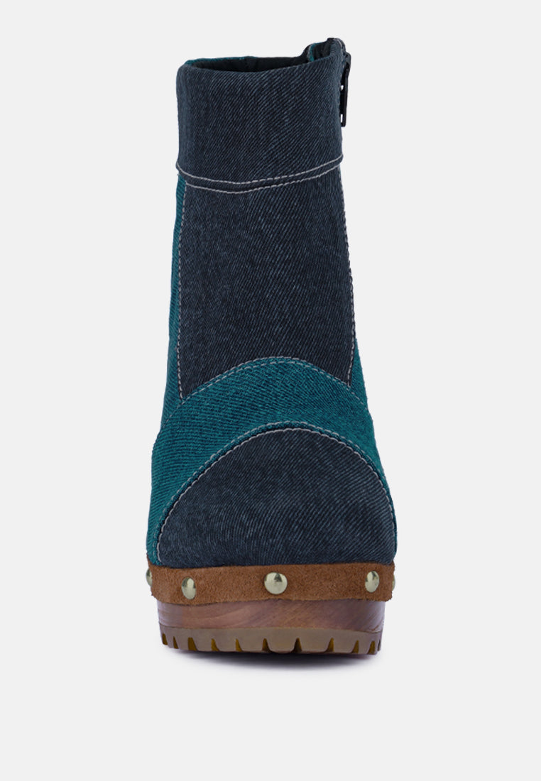 AGUAR Blue Denim Patchwork Ankle Boots_dark-blue