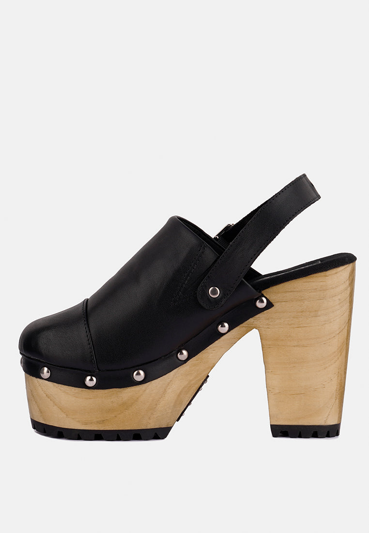 ALONA Black Slingback High Block Heeled Clogs_Black