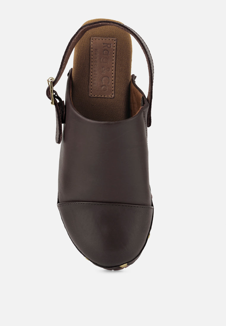 ALONA Brown Slingback High Block Heeled Clogs_Brown