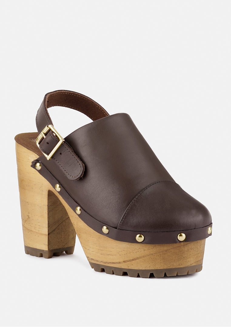 ALONA Brown Slingback High Block Heeled Clogs_Brown