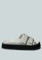 ANISTON Buckled Flatform White Slip-On Sandal_White