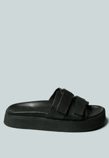 ANISTON Buckled Flatform Black Slip-On Sandal-Black