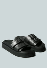 ANISTON Buckled Flatform Black Slip-On Sandal-Black