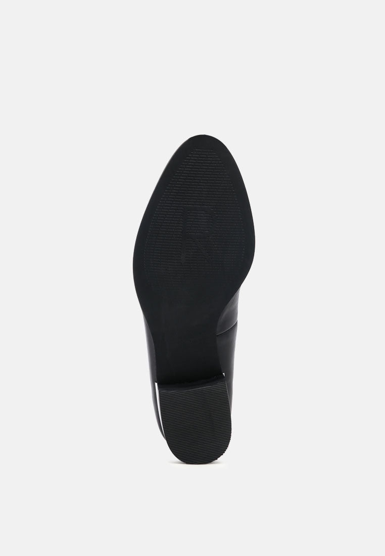 ANNA Black Leather Slip-on Loafers-Black