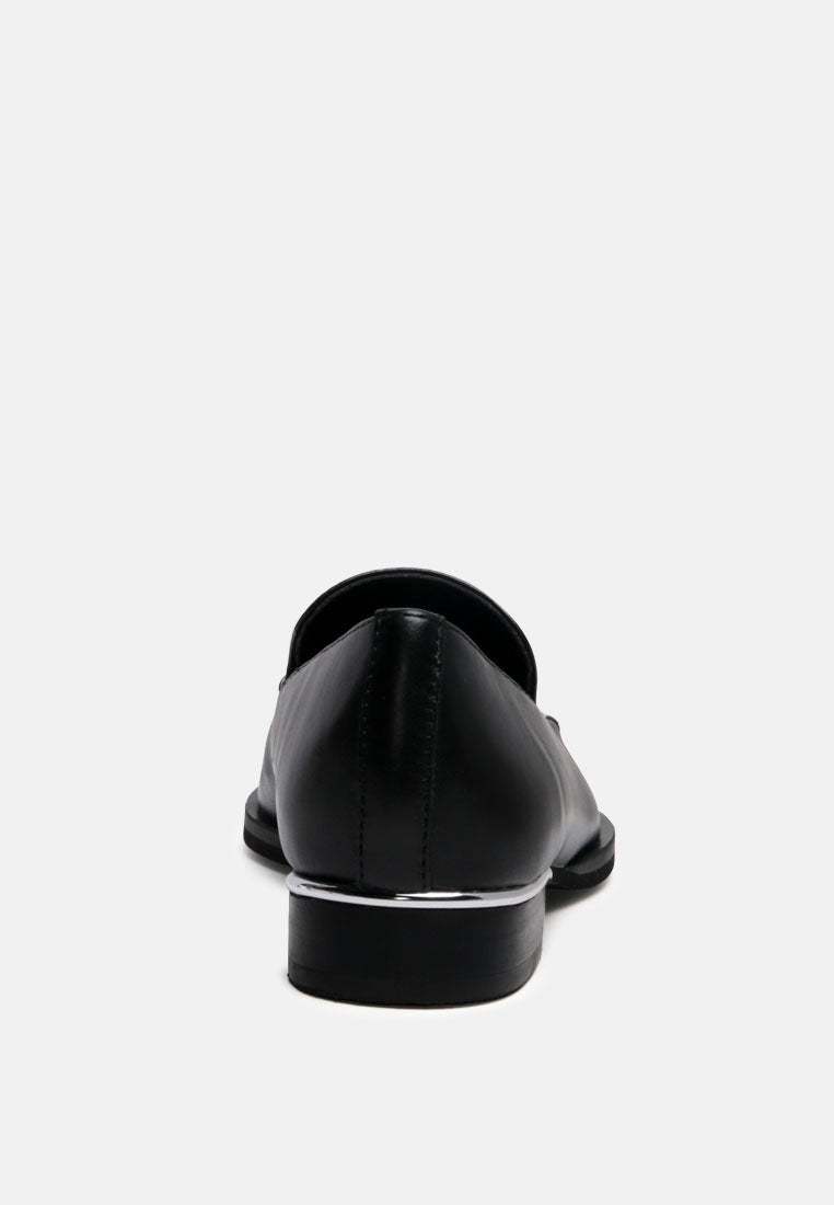 ANNA Black Leather Slip-on Loafers-Black