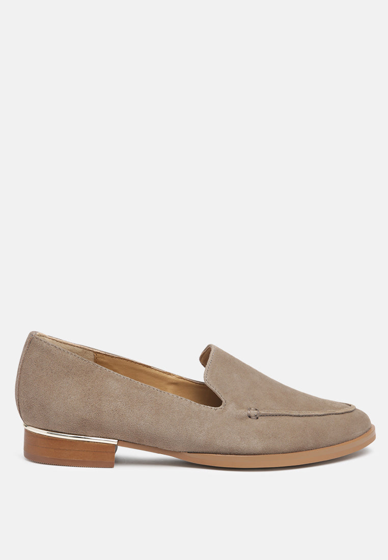 ANNA Taupe Suede Leather Loafers-Taupe