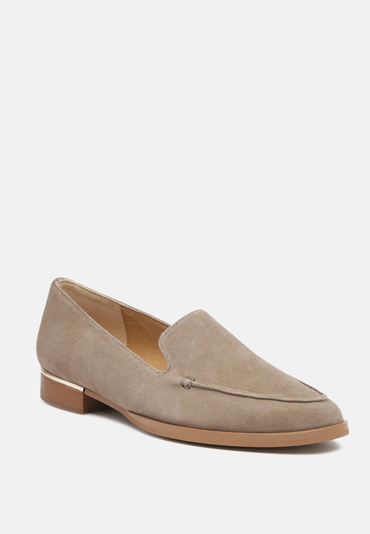 ANNA Taupe Suede Leather Loafers-Taupe