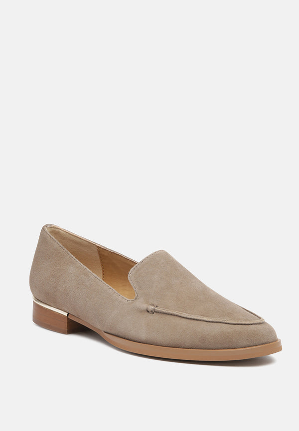 ANNA Taupe Suede Leather Loafers-Taupe