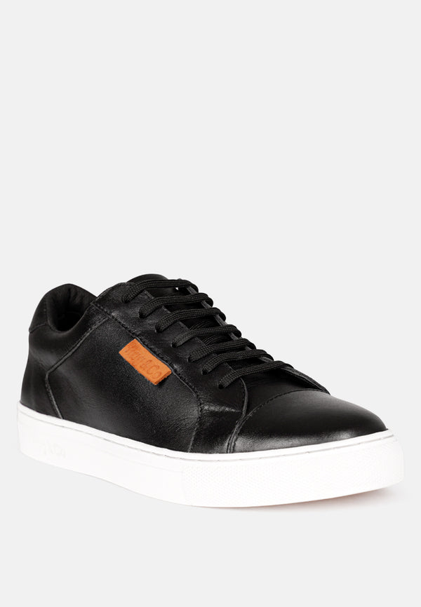 ASHFORD Black Fine Leather Handcrafted Sneakers_Black