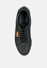 ASHFORD Black Fine Leather Handcrafted Sneakers_Black