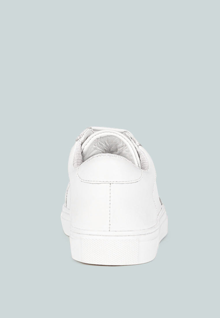 ASHFORD White Fine Leather Walking Sneakers_White