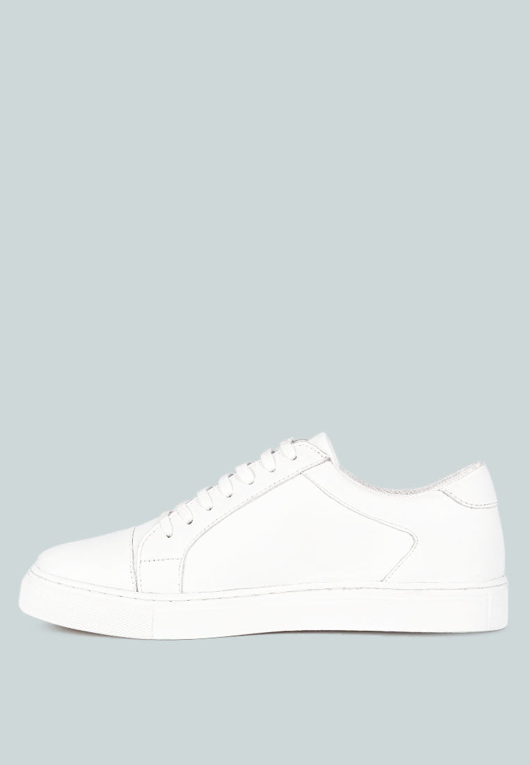 ASHFORD White Fine Leather Walking Sneakers_White