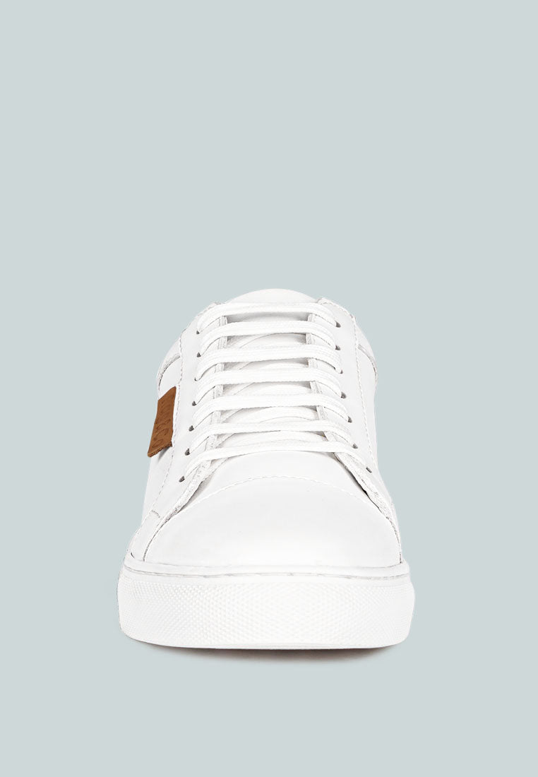 ASHFORD White Fine Leather Walking Sneakers_White