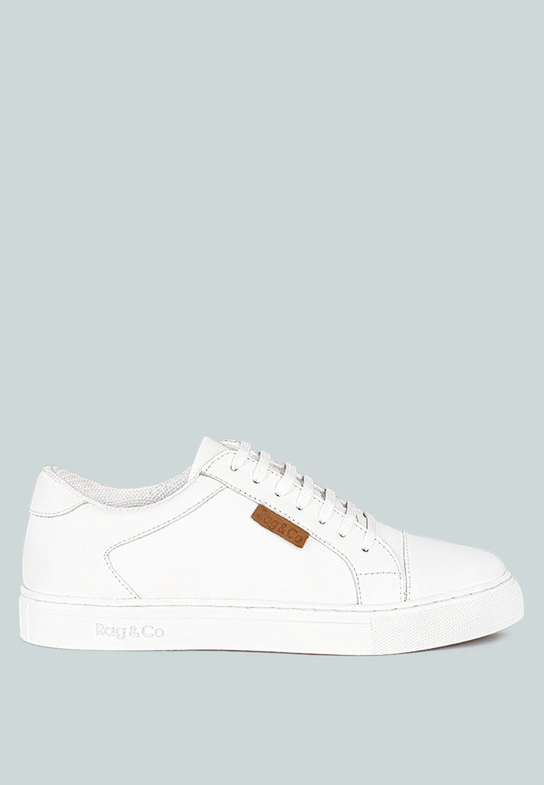 ASHFORD White Fine Leather Walking Sneakers_White