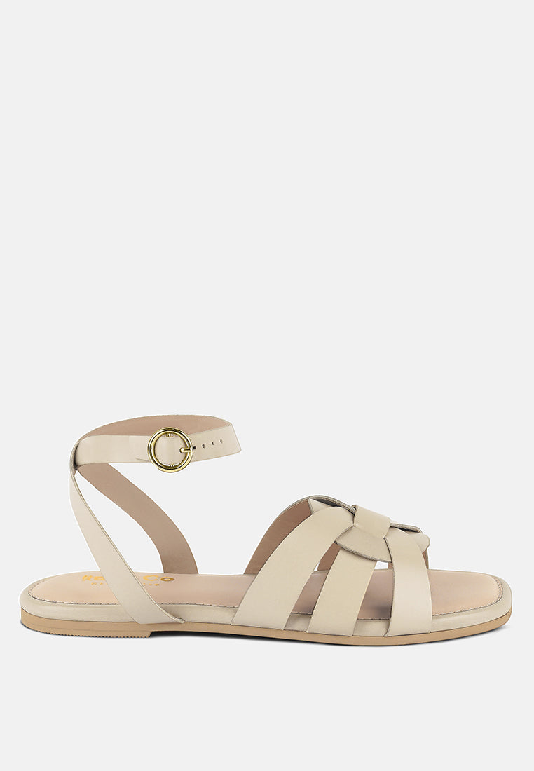 ASHTON Beige Flat Ankle Strap Sandals#color_beige