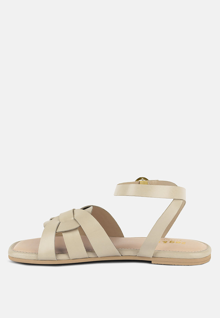 ASHTON Beige Flat Ankle Strap Sandals#color_beige