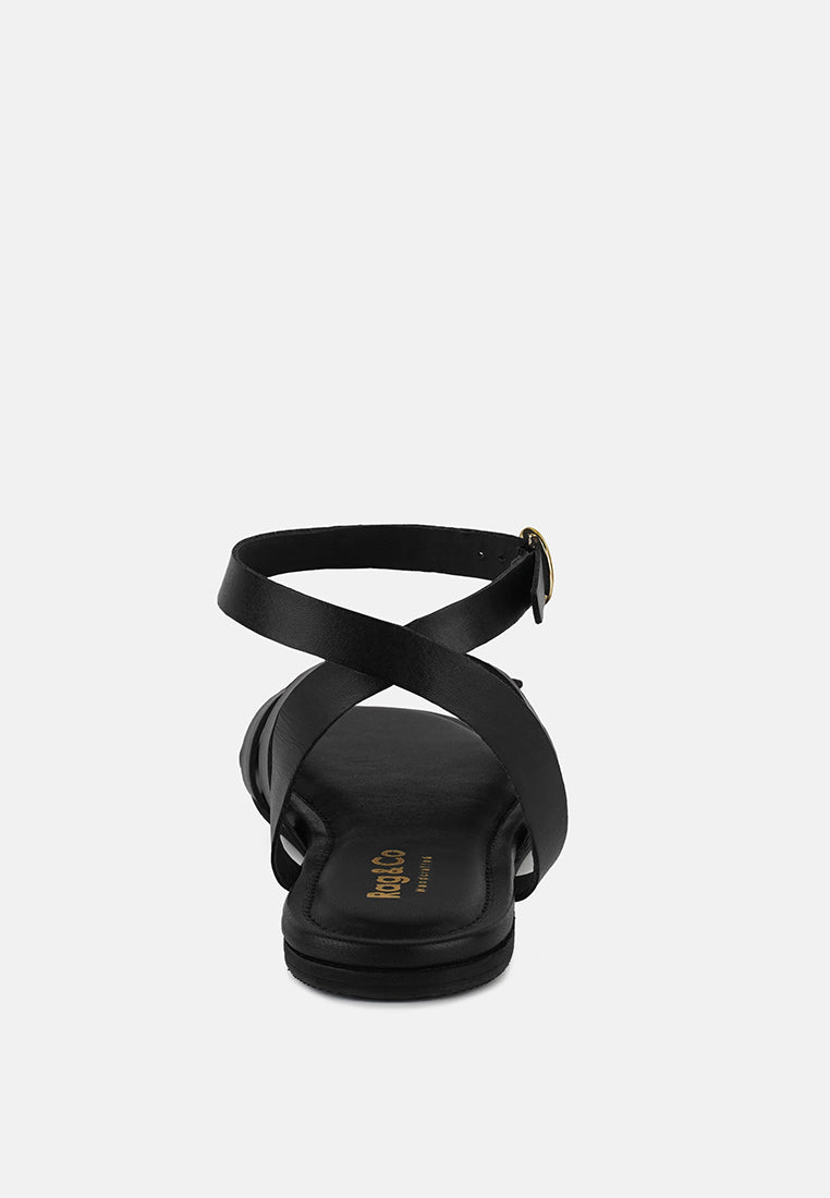 ASHTON Black Flat Ankle Strap Sandals#color_black