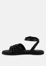 ASHTON Black Flat Ankle Strap Sandals#color_black